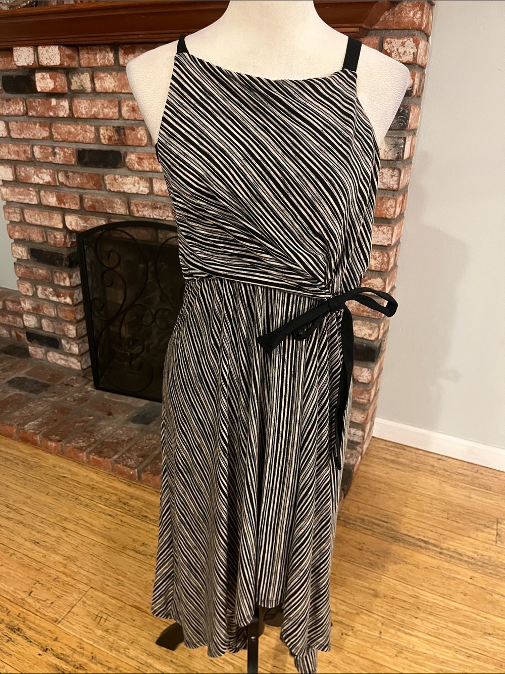 Maeve Black and White Striped High-Low Halter Dress